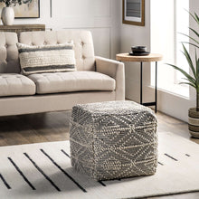 Load image into Gallery viewer, Cotton Textured Trellis Ottoman Pouf