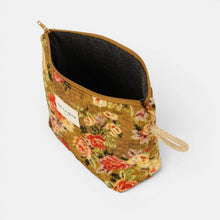 Load image into Gallery viewer, Floral Jacquard Small Makeup Bag – Mustard & Red (Esme)