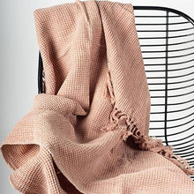 Load image into Gallery viewer, Cotton Waffle Weave Throw With Fringes, Peach