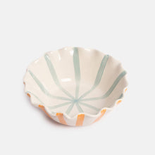 Load image into Gallery viewer, Orange/Blue Inside & Outside Stripe Frilly Bowl