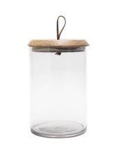 Load image into Gallery viewer, Glass Canister with Mango Wood Lid + Leather Handle