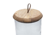 Load image into Gallery viewer, Glass Canister with Mango Wood Lid + Leather Handle
