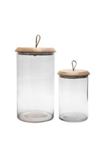 Load image into Gallery viewer, Glass Canister with Mango Wood Lid + Leather Handle