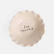 Load image into Gallery viewer, Teal Stripe 'Bon Appetit' Frilly Bowl