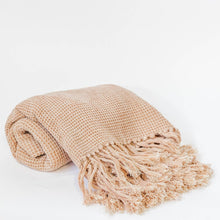 Load image into Gallery viewer, Cotton Waffle Weave Throw With Fringes, Peach