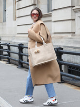 Load image into Gallery viewer, Jute Canvas Shopping Bag With Pompom