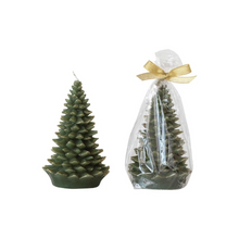 Load image into Gallery viewer, Unscented Evergreen Tree Shaped Candle w/ Gold Tips