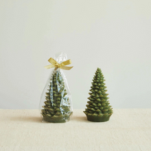 Load image into Gallery viewer, Unscented Evergreen Tree Shaped Candle w/ Gold Tips