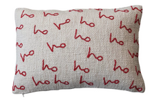 Load image into Gallery viewer, Woven Cotton Slub Lumbar Pillow w/ Ho Ho Ho Embroidered Pattern