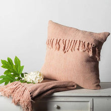 Load image into Gallery viewer, Cotton Waffle Weave Throw With Fringes, Peach