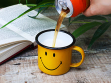 Load image into Gallery viewer, Smiley Enamel Mug - Enamelware for the happy camper
