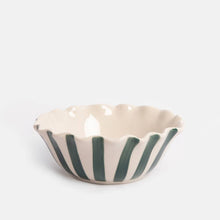 Load image into Gallery viewer, Teal Stripe 'Bon Appetit' Frilly Bowl
