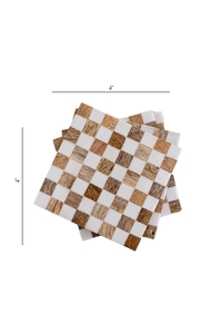 Set of 4 Checkered Wood & Resin Coasters