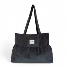Load image into Gallery viewer, Corduroy Medium Ruffle Tote Bag – Charcoal Gray (Boni)
