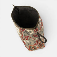 Load image into Gallery viewer, Floral Jacquard Small Makeup Bag – Burgundy &amp; Gray (Nira)
