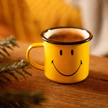 Load image into Gallery viewer, Smiley Enamel Mug - Enamelware for the happy camper
