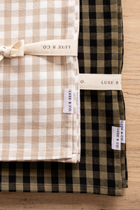 Set of 2 Beige Gingham Kitchen Dish Towels
