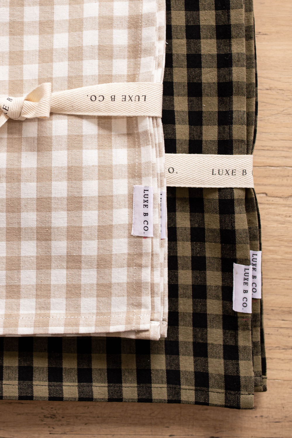 Set of 2 Beige Gingham Kitchen Dish Towels