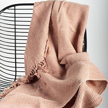 Load image into Gallery viewer, Cotton Waffle Weave Throw With Fringes, Peach
