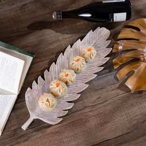 Wooden Feathered Mango Wood Leaf Shape Platter