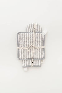 Keepsake Quilted Linen Oven Mitt + Potholder Set in Blue