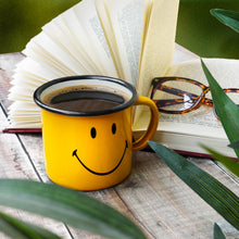 Load image into Gallery viewer, Smiley Enamel Mug - Enamelware for the happy camper
