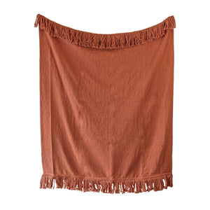 Mattie Hand Woven Rust Yarn Fringe Throw