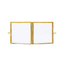 Load image into Gallery viewer, Henrie Folding 4x4 2 Photo Brass Picture Frame Metal &amp; Glass
