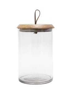 Glass Canister with Mango Wood Lid + Leather Handle