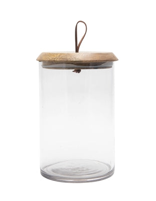 Glass Canister with Mango Wood Lid + Leather Handle