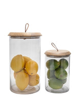 Load image into Gallery viewer, Glass Canister with Mango Wood Lid + Leather Handle

