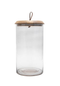 Glass Canister with Mango Wood Lid + Leather Handle