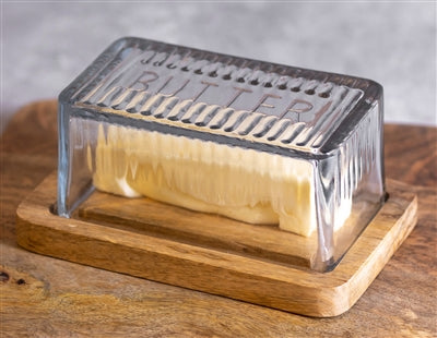 Wood Butter Dish with Glass Dome