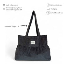 Load image into Gallery viewer, Corduroy Medium Ruffle Tote Bag – Charcoal Gray (Boni)
