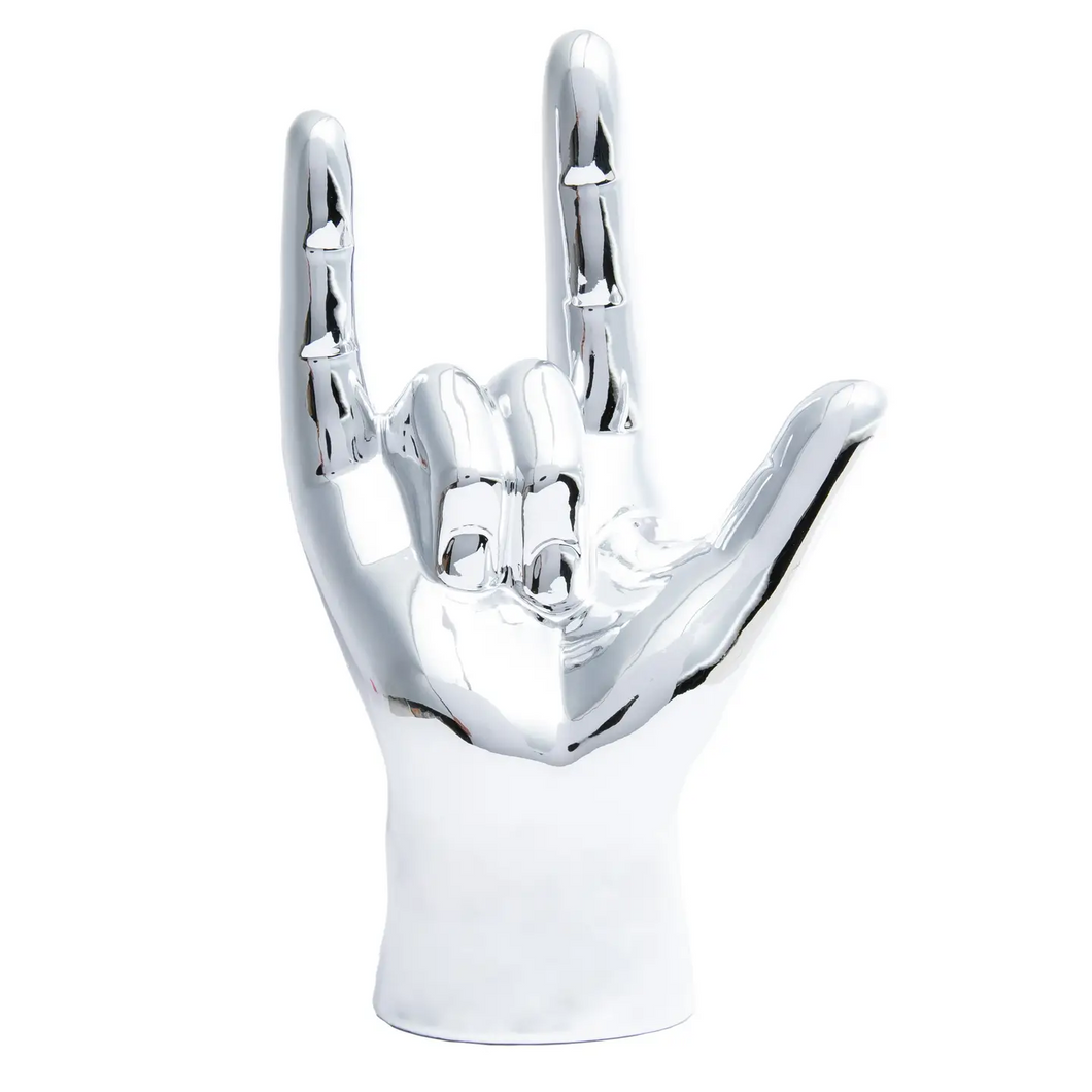Silver I Love You Hand Tabletop Sculpture