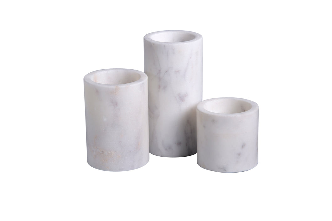 Set of 3 Marble Cylinder Pillar Votive Holders