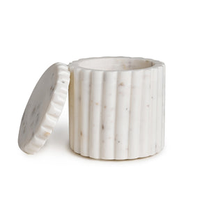 White Marble Canister w/ Grooving