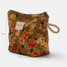 Load image into Gallery viewer, Floral Jacquard Small Makeup Bag – Mustard &amp; Red (Esme)
