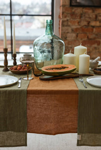 Olive Green Linen Table Runner