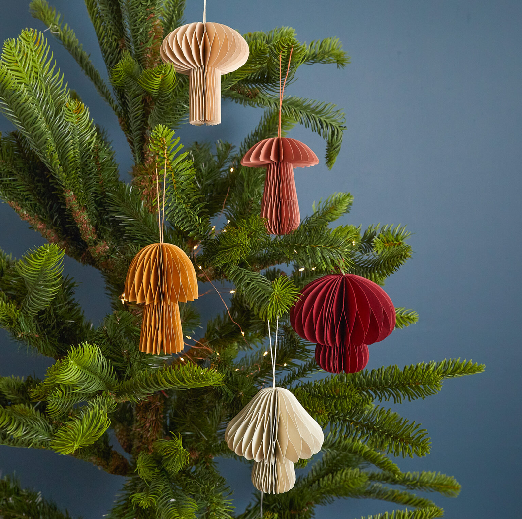 Recycled Paper Mushroom Ornaments