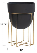 Load image into Gallery viewer, Black Metal Planters with Gold Finish Stands
