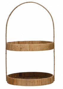 Decorative Hand-Woven Rattan 2-Tier Tray with Handle