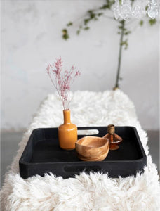 Decorative Mango Wood Tray w/ Handles, Black