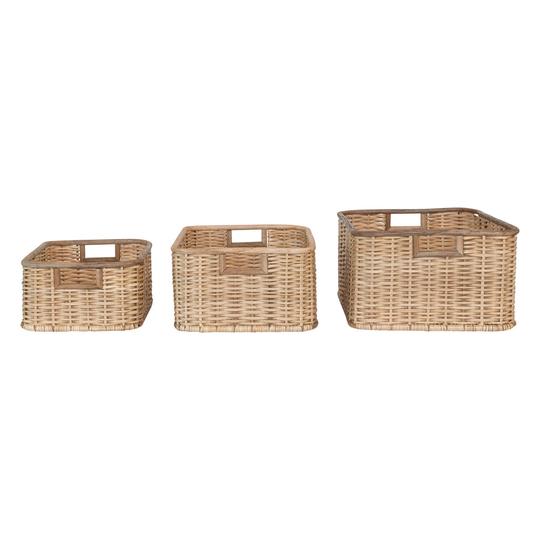 Handmade Palm & Rattan Basket w/ Handles