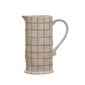 Grid Pattern Stoneware Pitcher