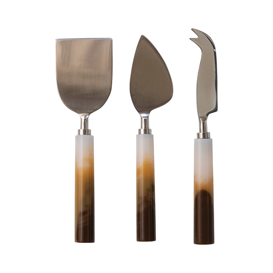 Set of 3 Stainless Steel & Resin Cheese Knives