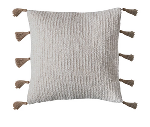 18" Square Cotton & Linen Blend Pillow w/ Jute Tassels