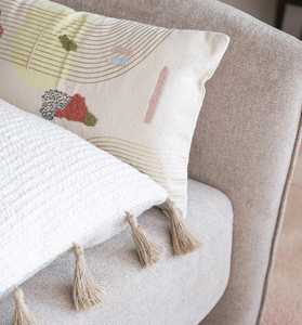 18" Square Cotton & Linen Blend Pillow w/ Jute Tassels