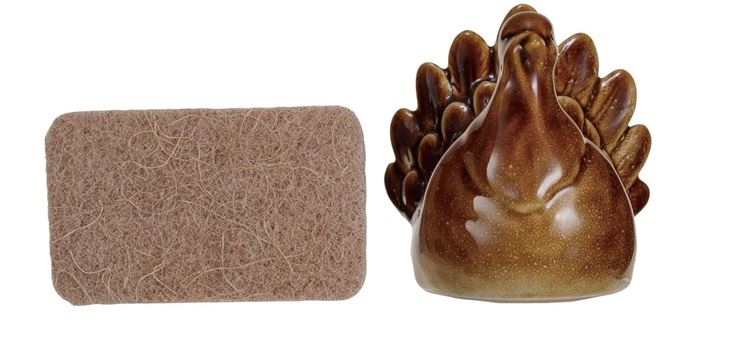 Stoneware Turkey Shaped Sponge Holder w/ Sponge