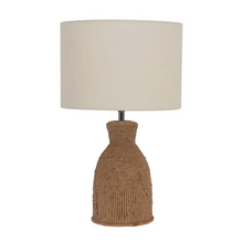 Load image into Gallery viewer, Round Fiber Rope Table Lamp with Cotton Shade
